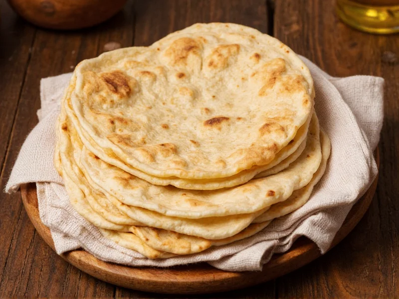 Stack of warm homemade tortillas wrapped in cloth