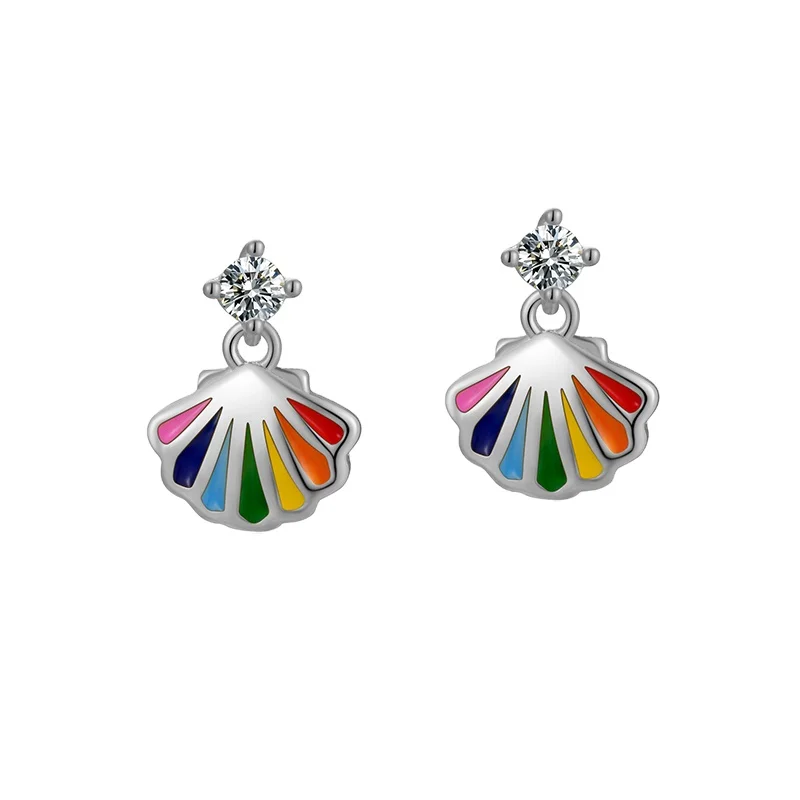 

925 Sterling Silver Earrings Cute Small Rainbow Tiny Enamel Jewelry for Girls