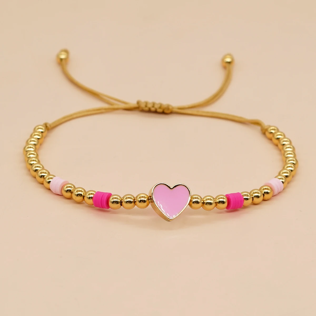 

Go2boho Gold Bead Bracelets For Women Pink Enamel Love Heart Friendship Adjustable Jewelry Sets Popular Fashion New In Summer