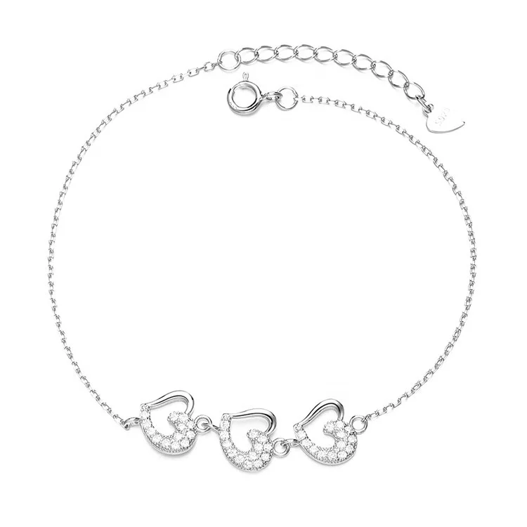 

925 Sterling Silver Double Heart-Shaped Wedding Bracelet