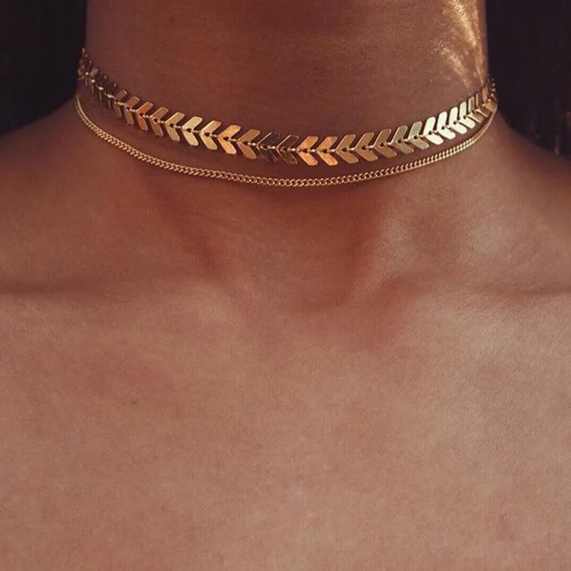 

Multi Arrow Choker Necklace For Women Two Layers Necklaces Gold Color Fishbone Airplane Necklace Flat Chain Neck Jewelry