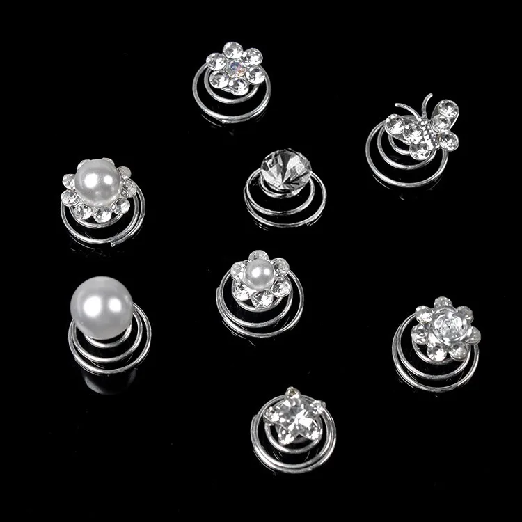 

MIO New Bridal Wedding Hair Accessories Swirl Twist Coil Hair Pin Rhinestone Pearl Decoration Flower Butterfly Spiral Hair Clip