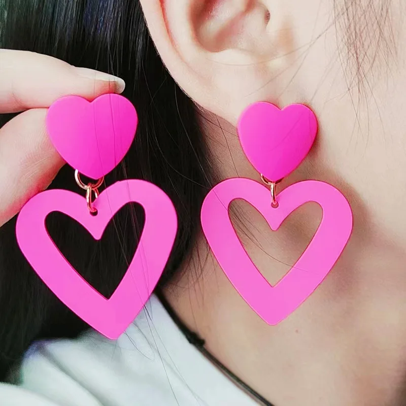 

New trendy metallic spray painted earrings multi-color heart shape pendant earrings for girls