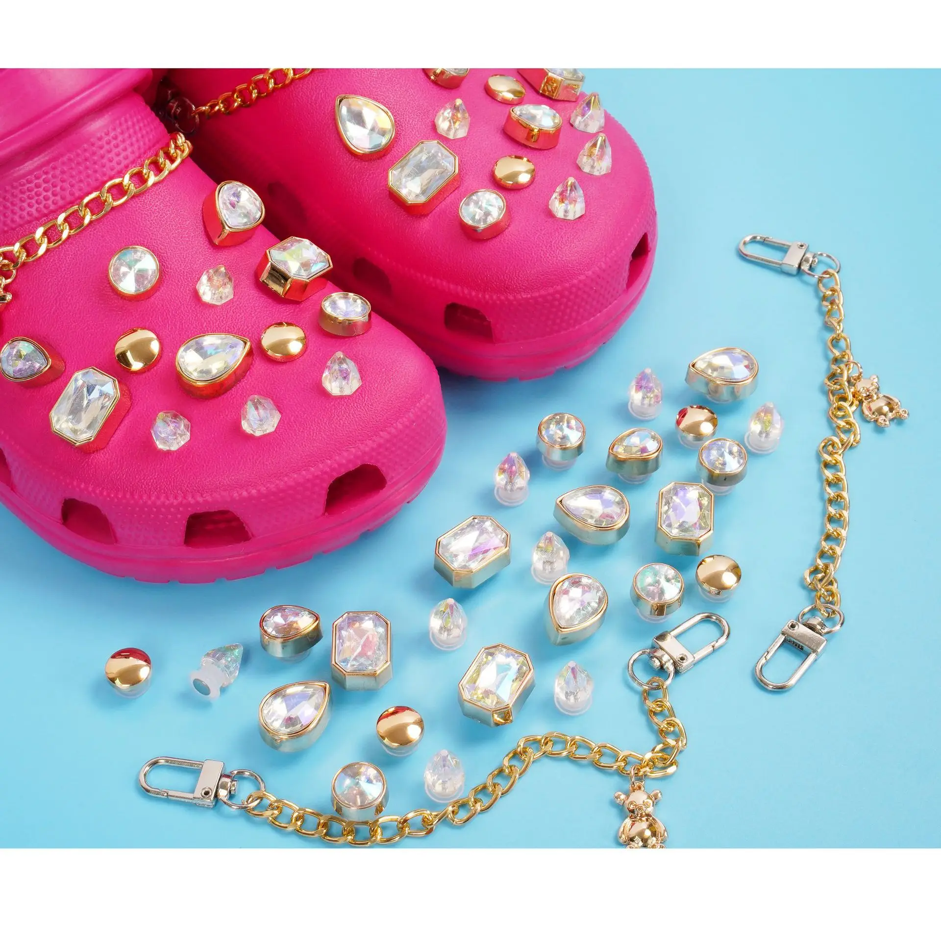 

Unique design hot sale shoe accessories metal shoes rhinestone accessories shoe accessories chains, Multicolor
