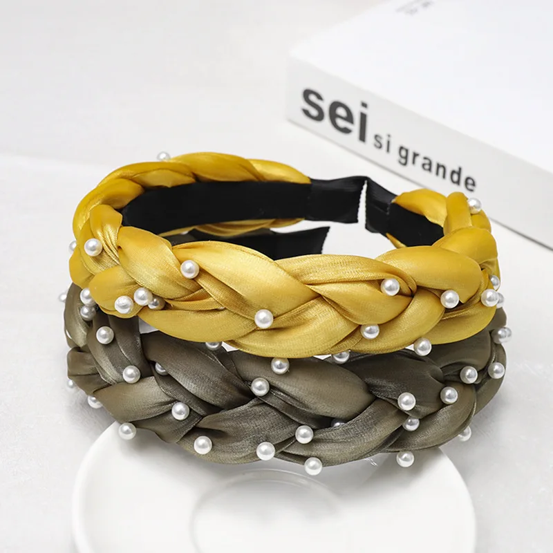 
Korean new high-grade boutique hand-nailing pearl plait headband lady wholesale 
