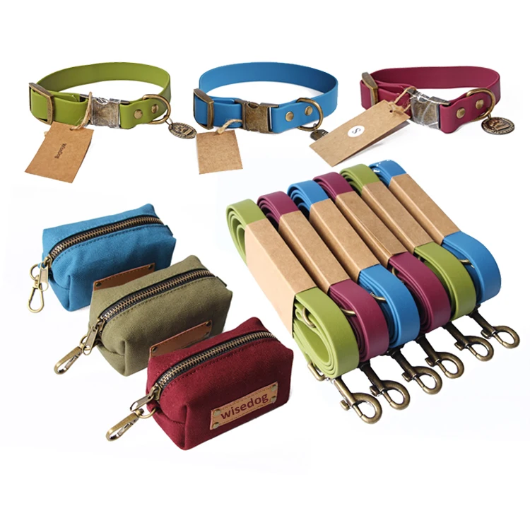 

Wholesale Soft New Designer Luxury Waterproof PVC Custom Dog Collar And Leash Set Personalized With Poop Bag, Green,yellow,orange,pink,red,blue,brown,black,white,etc.