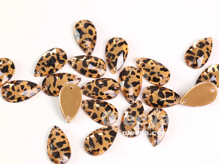 11*18mm Gold Leopard Color Drop Rhinestone Acrylic Flat Back Sew on Gems Strass Crystal Stones for Clothes Crafts Decorations