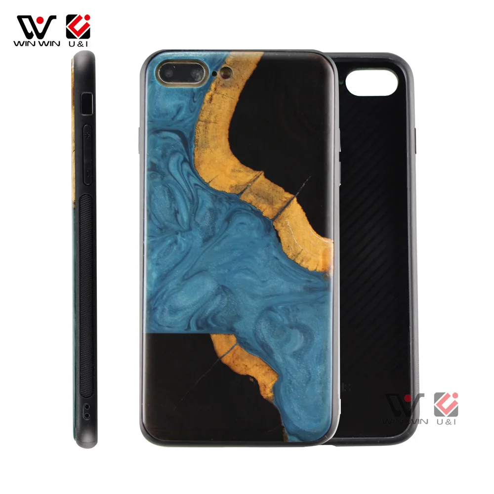 

Luxury Soft Back Blue Resin Color Phone Cases for iPhone 7 plus 8, Original wood color