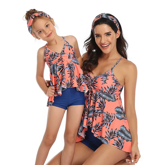 

2021 New Slim Swimwear Fashion Print Mother Daughter Matching Swimsuit, Picture color