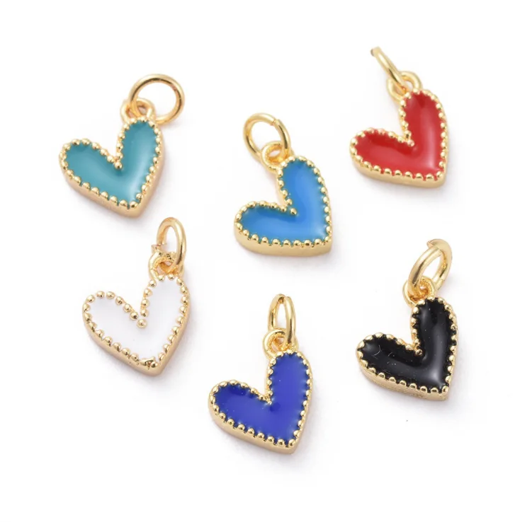 

XuQian Enamel Mixed Color Heart Shape Alloy Pendants Charm For DIY Crafts Bracelet Necklace Jewelry Making