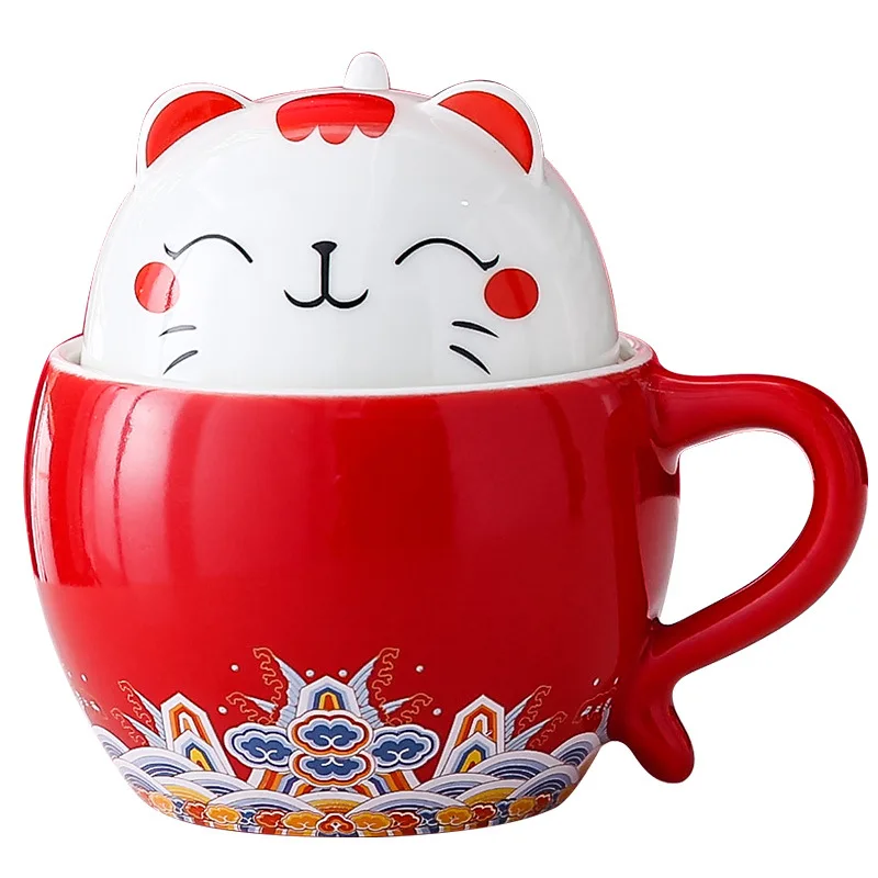 

Chinese guochao ceramic mug Chinese style creative Mark auspicious cat cup wedding companion hand gift