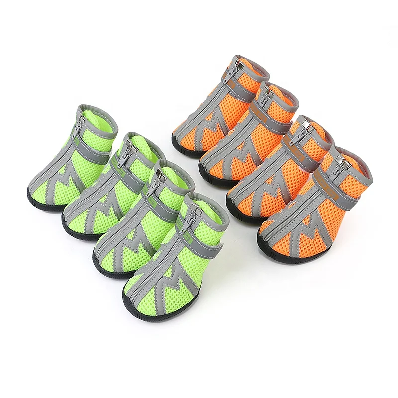 

Breathable Mesh Pet Large Dog Shoes Boots Paw Protector with Reflective Strip Anti-Slip Sole Puppy Shoe Small Size, Multi