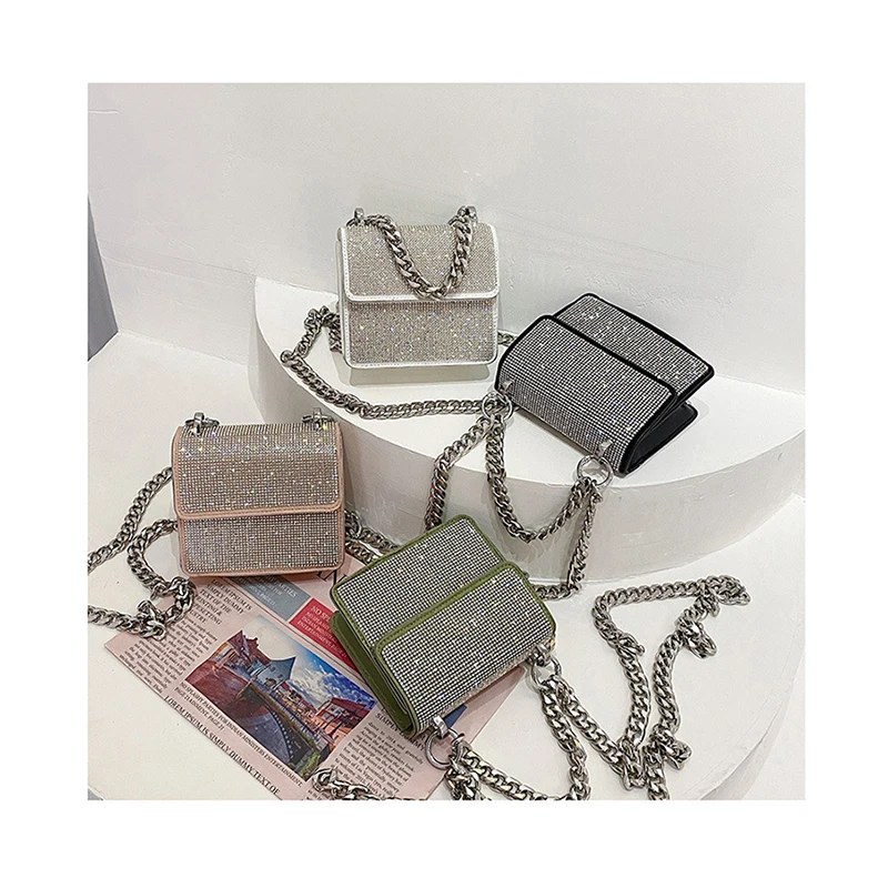 

2021 Diamond Beaded Cross Body Bag Mini Retro Vintage Lady Handbags Women Luxury Designer Chain Link Shoulder Flap Bag Dropship