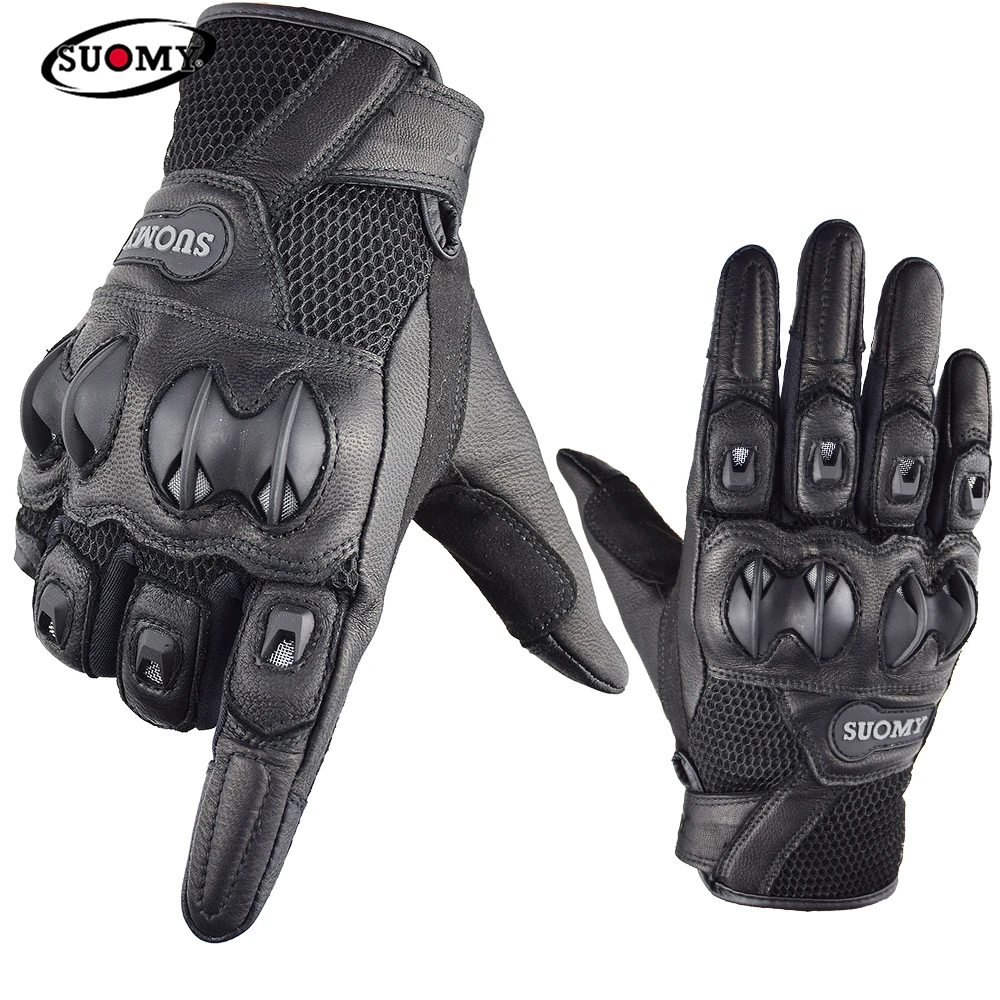 

Summer Motorcycle Gloves Goat Leather Motorcycle Riding Gloves Touch Screen Full Finger Motocross Bicycle Gloves guantes moto, Brown,black,red