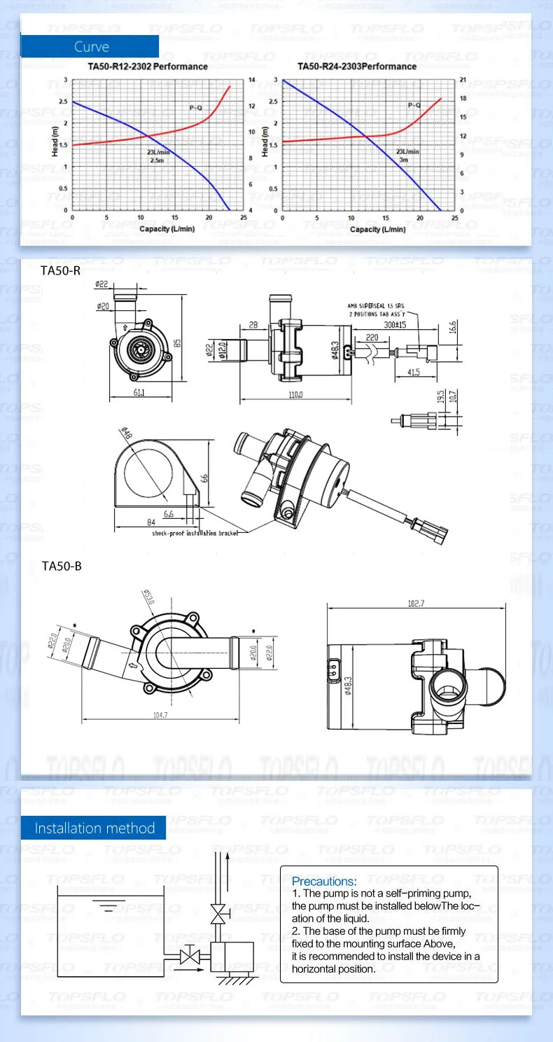TOPSFLO 12v automobile engine cooling water pump