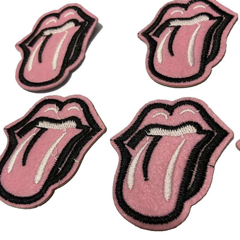 

New custom 3D small pink tongue embroidery patch iron badge tongue environmental protection embroidery patch