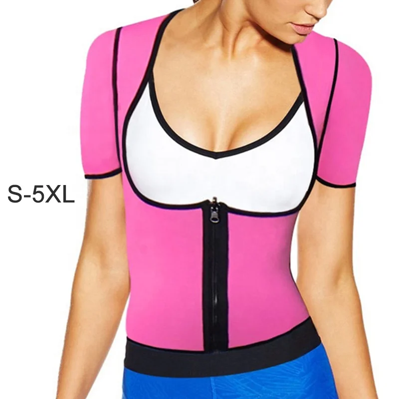

Wholesale Private Labeling Hot Sweat Fitness Short Sleeves Slimming Gaines Neoprene Shaper Zip Pink Vest Waist Trainer Women, Pink,orange,blue