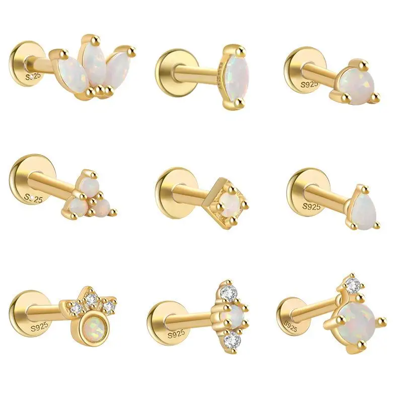 

Fashion 925 Sterling silver 18K Gold Plated Opal Zircon Stone Piercing Wholesale Opal Stud Earrings Set for Women Ladies