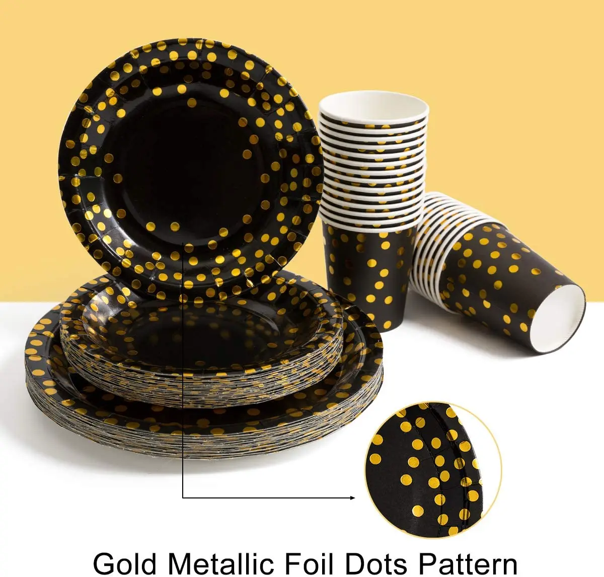 Black And Gold Party Supplies 175 Pieces Golden Dot Disposable Party