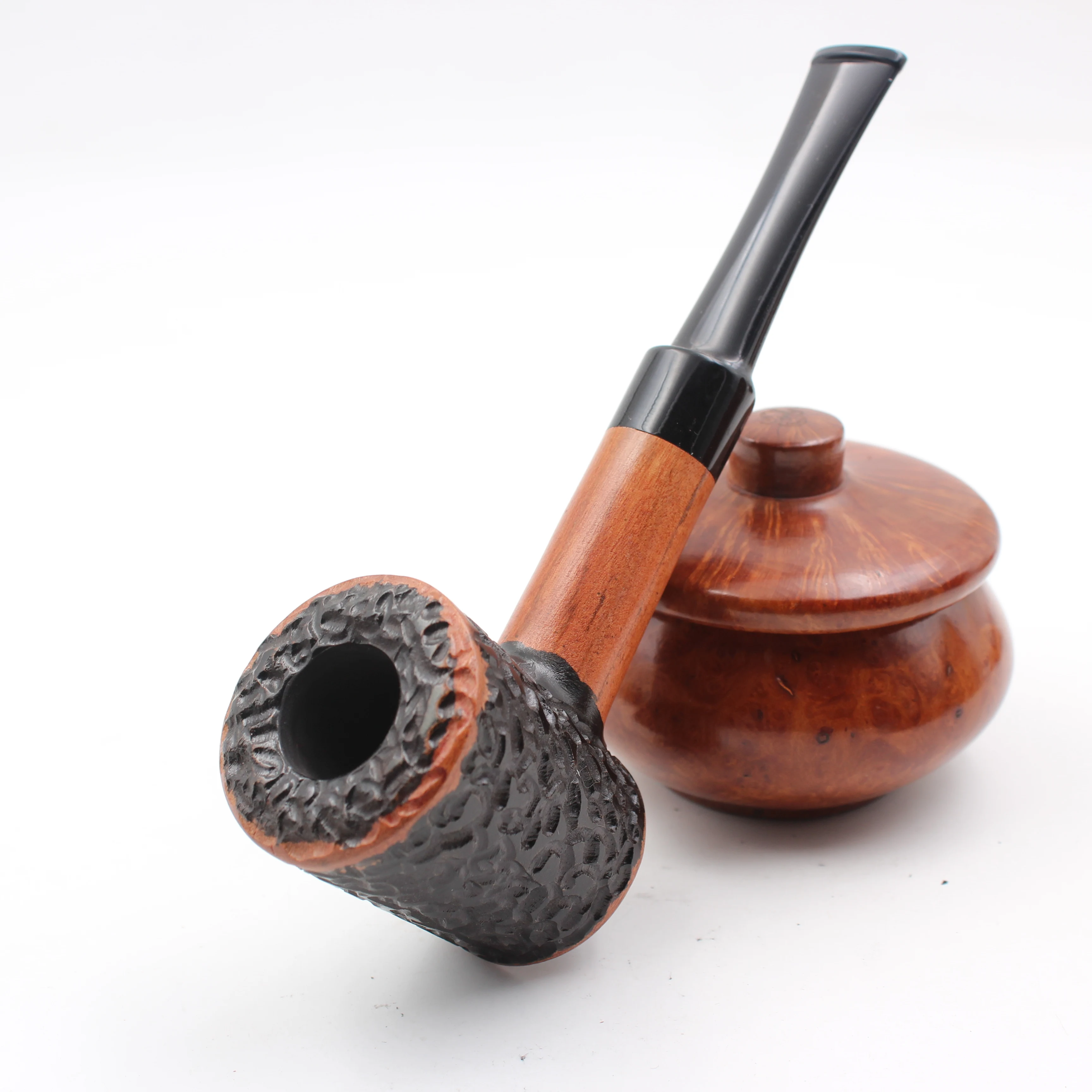

Factory direct sales of traditional large straight bucket carved mahogany pipe, Black