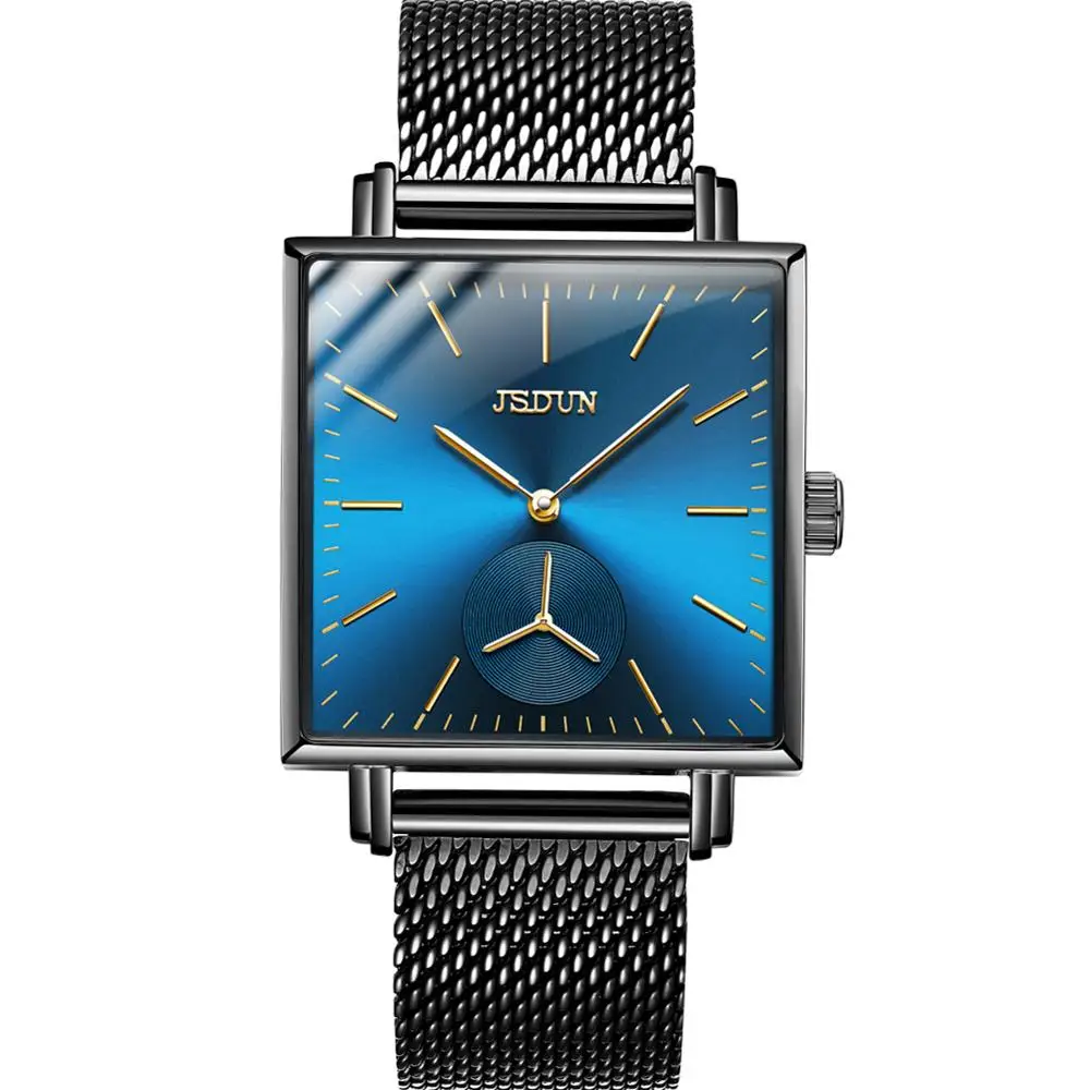 

Fashion Business Men Mechanical WristWatch Luxury Brand JSDUN Men Square Casual Watch Mesh Band Timepiece Clock