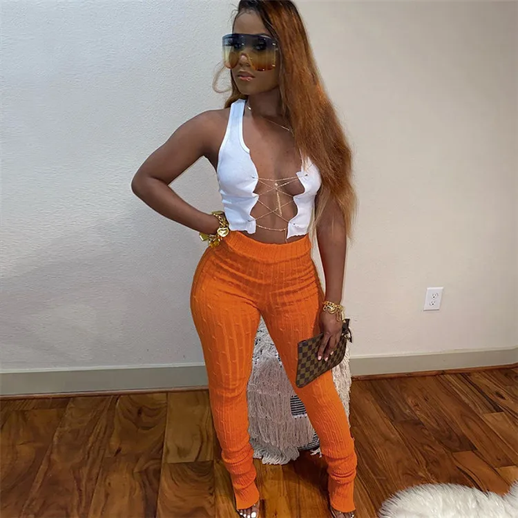 

2022 Spring New Arrival Casual Knitted Stacked Leggings Women Fitness Trousers And Pants, Customized color