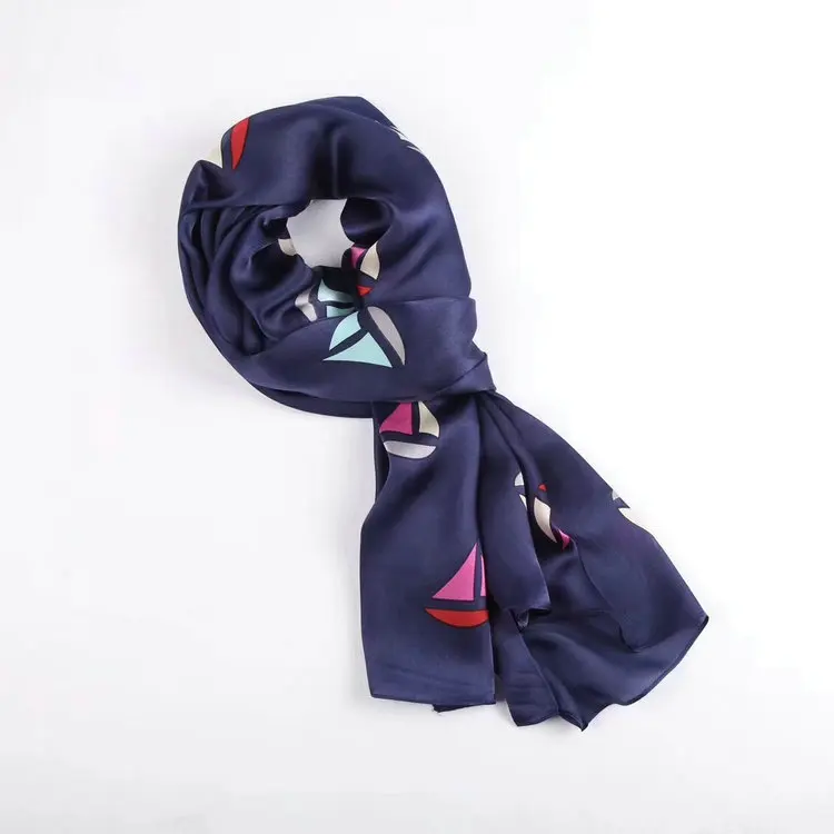 

Wholesale Neckerchief Long Shawl Silk Scarves Ladies Custom Luxury Designer Silk Hijab Brand Women Silk Scarf