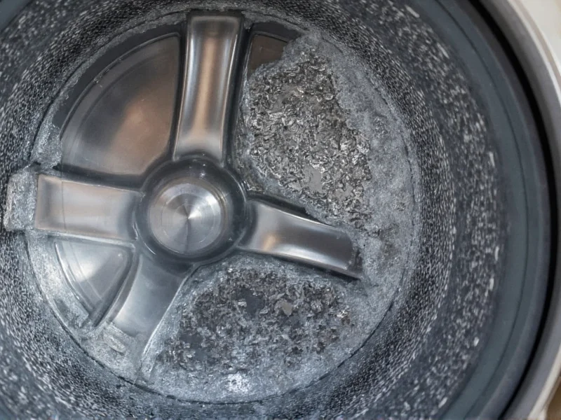 Washing machine drum with visible mold buildup