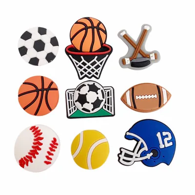 

BALL game PVC whosale shoe croc charms Football basketball baseball Cartoon pattern Love sports Gifts for kids, As picture