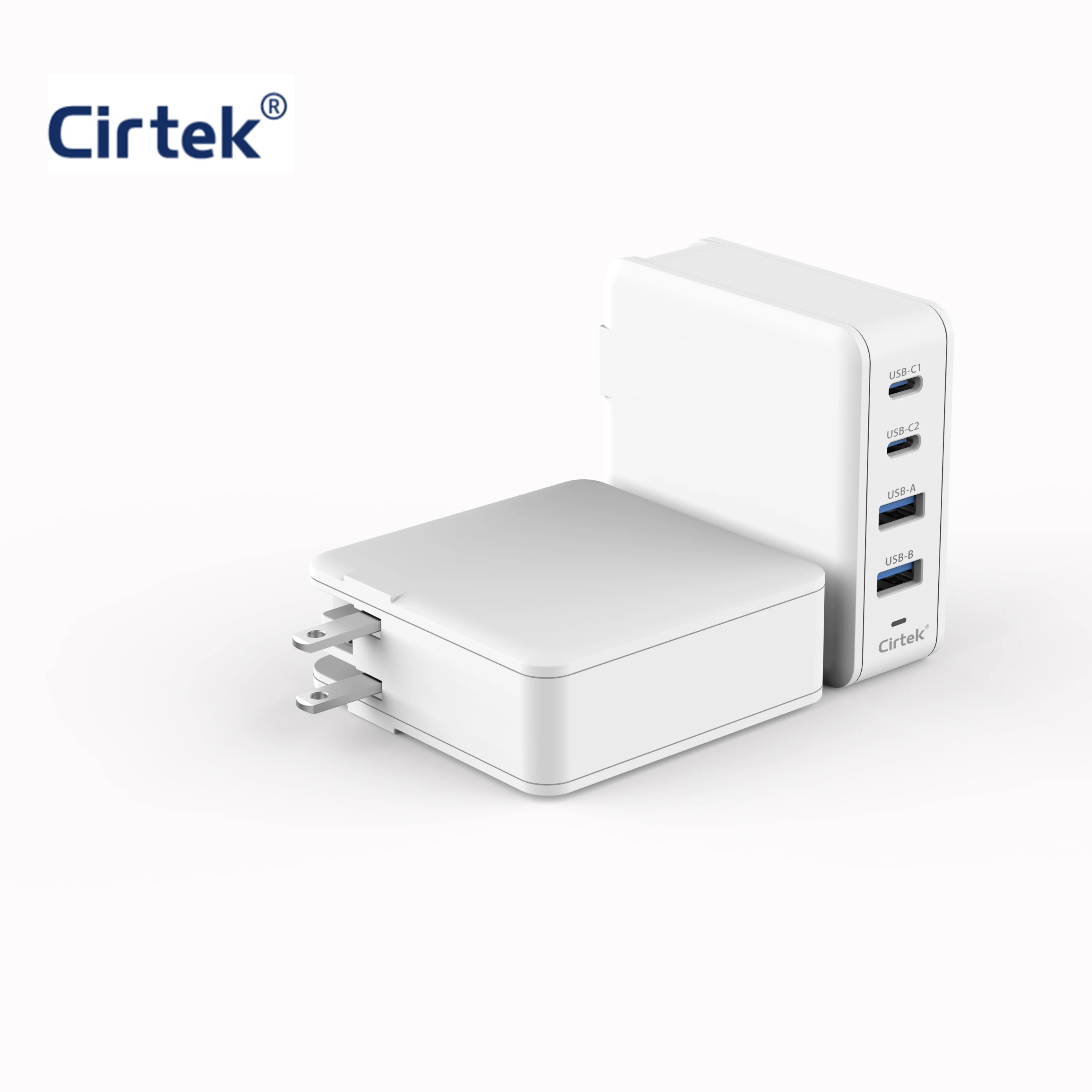 

Cirtek GaN PD 4-port usb adaptive fast charging us wall charger adapter QC3.0 convenient phone 100W charger wall plug, White