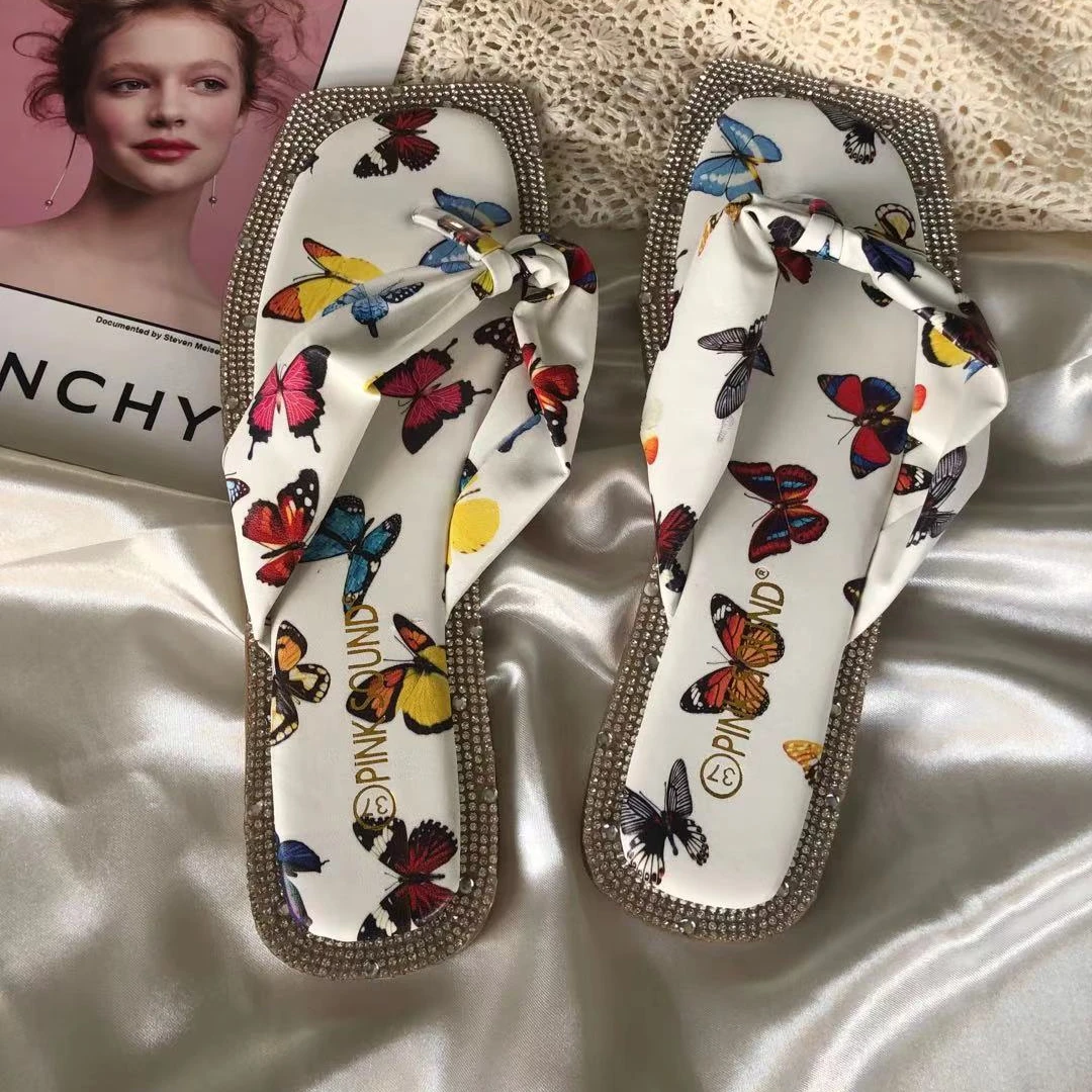 

2021new style hot sale fashion PU Butterfly print slipper flip-flops slipper MS200, Black