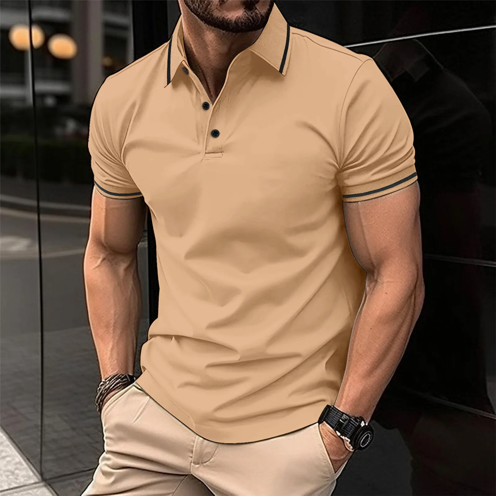 Short Sleeve Polyester Buttoned Shirt