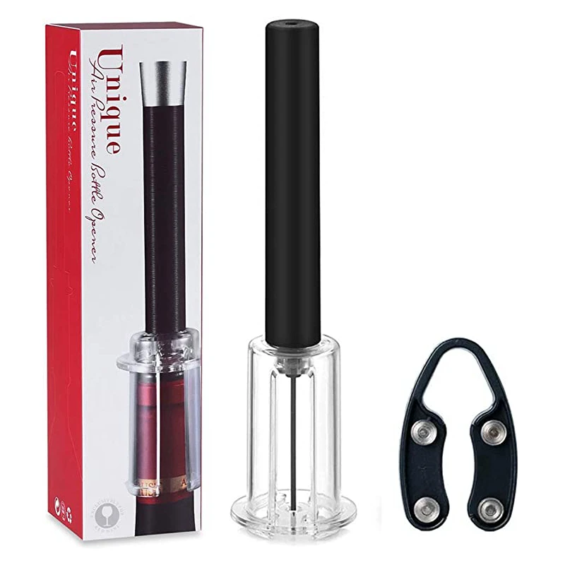 

EE086 Air Pressure Pump Wine Opener Gift Set Foil Cutter Needle Punch Wine Bottle Opener Corkscrew Vacuum Manual Wine Corkscrew, Black