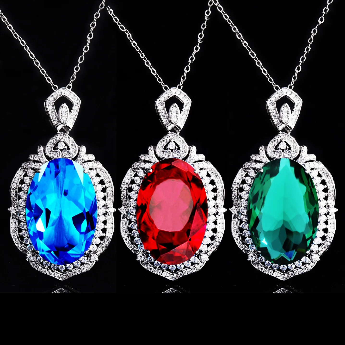 

Luxury High Quality Jewelry Exquisite Oval Pendant Necklace Inlay Exaggerated Big Zircon Accessories For Women Anniversary