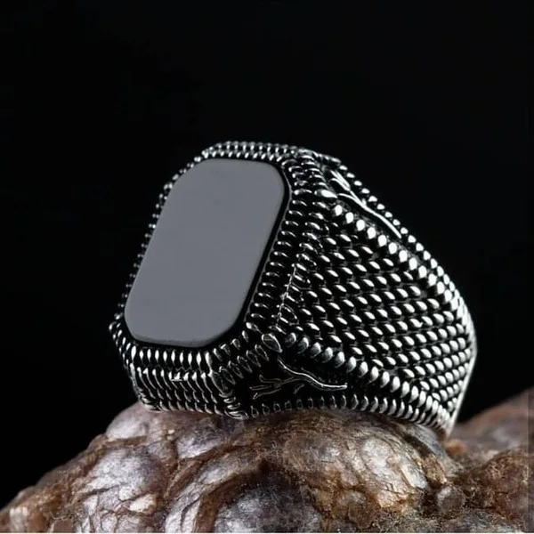 

Silver 925 Ottoman Tugra Men Ring, Black color