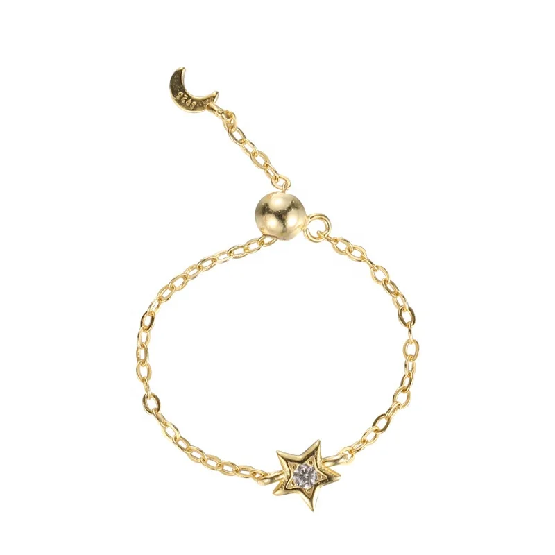 

Plated Rose Gold Jewelry  Chain Ring 925 Sterling Silver Star Ring, Gold, rose gold