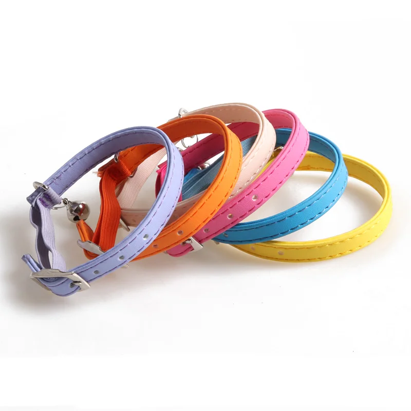 

Amigo fashion cute comfortable colorful pet collar with bell,wholesale safety small kitten PU leather elastic strap cat collar, Show as picture or custom