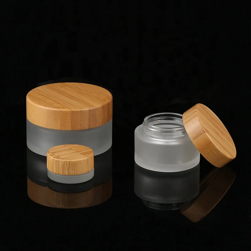 

Eco Friendly Lotion Skincare Containers Frosted Glass Face Cream Jar 30g Bamboo Cosmetic Jar With Bamboo Lid
