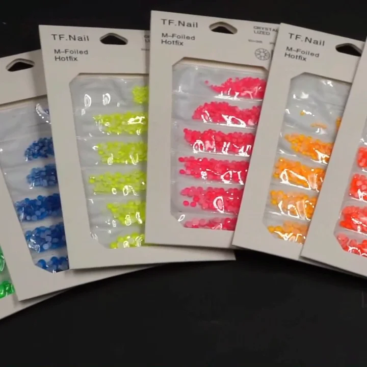 

Glitter Nails Neon Crystal Fluorescent Luminous Glass Flatback 3D Nail Art Rhinestones, Neon bright color