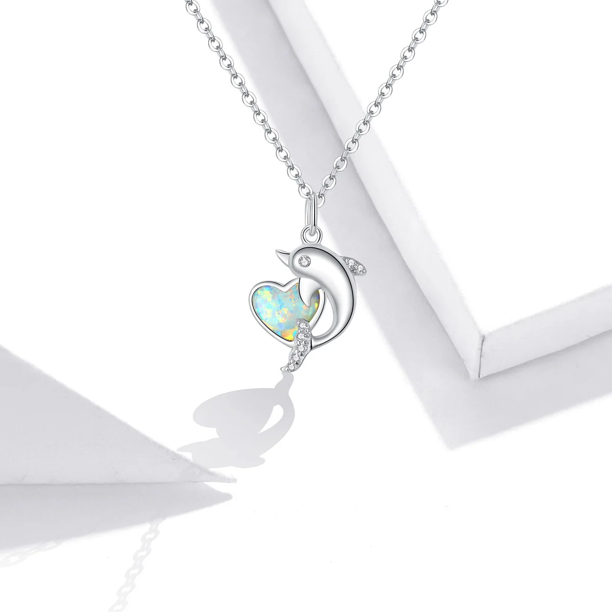 

Fine Jewelry 925 Silver Chain Dolphin Necklace Heart Gemstone Pendant Necklace