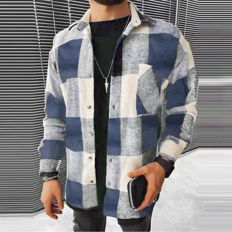 

2021 winter flannel men plaid shirt vintage printed long sleeve shirts casual loose fit plus size 5XL shirt for big men