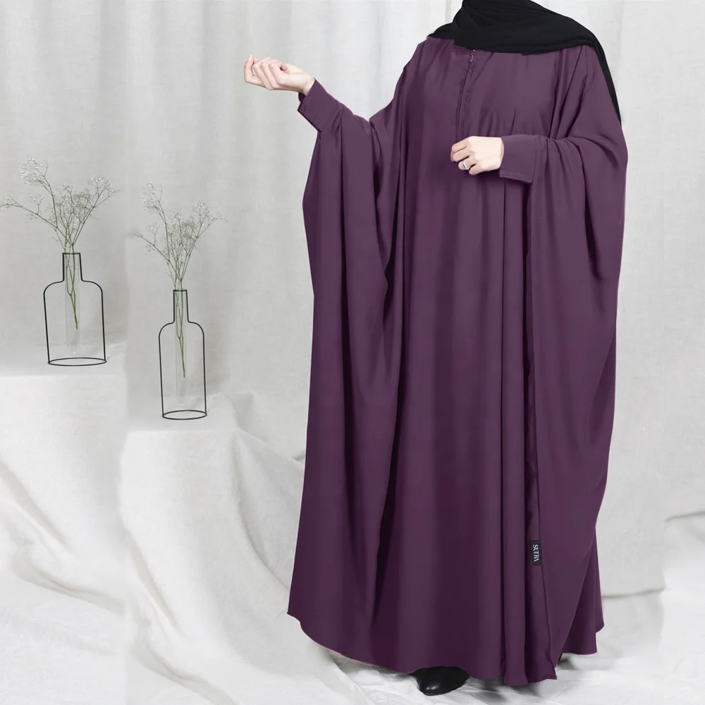 

New Stylish Solid Plain Color Nida Batwing Sleeve Kaftan Abaya Dubai 2021 Islamic Maxi Long Jilbab Muslim Dress For Women, 13 colors