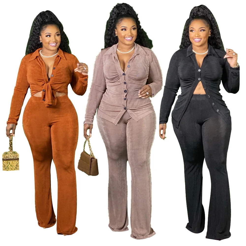 

Plus Size Women Clothing Casual Shirts for Women Tops Wide Leg Pants Two Piece Outfits Set