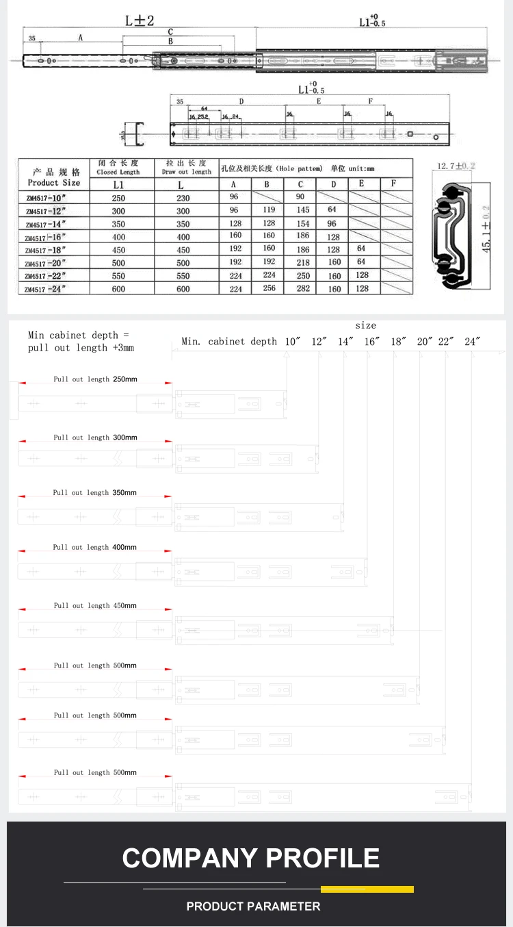 45mm Soft Closing Kitchen Cabinet Dtc Drawer Slides Suppliers