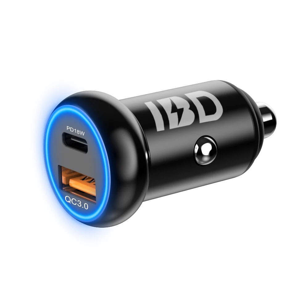 

IBD 36W QC3.0&PD Dual Ports Car Charger MINI Designed car charger metal material car phone charger for mobile