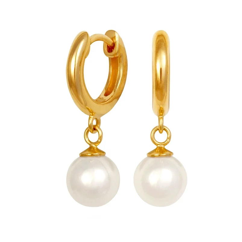 

Gemnel jewelry simple gold charm 925 sterling silver pearl hoop earring