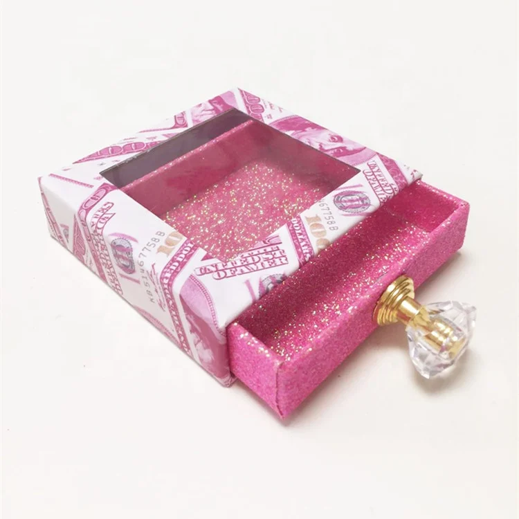 

Private Label 3d 100% Real mink lashes Custom eyelash packaging box square diamond drawer Eyelash Box, Pink, black,gold, rainbow