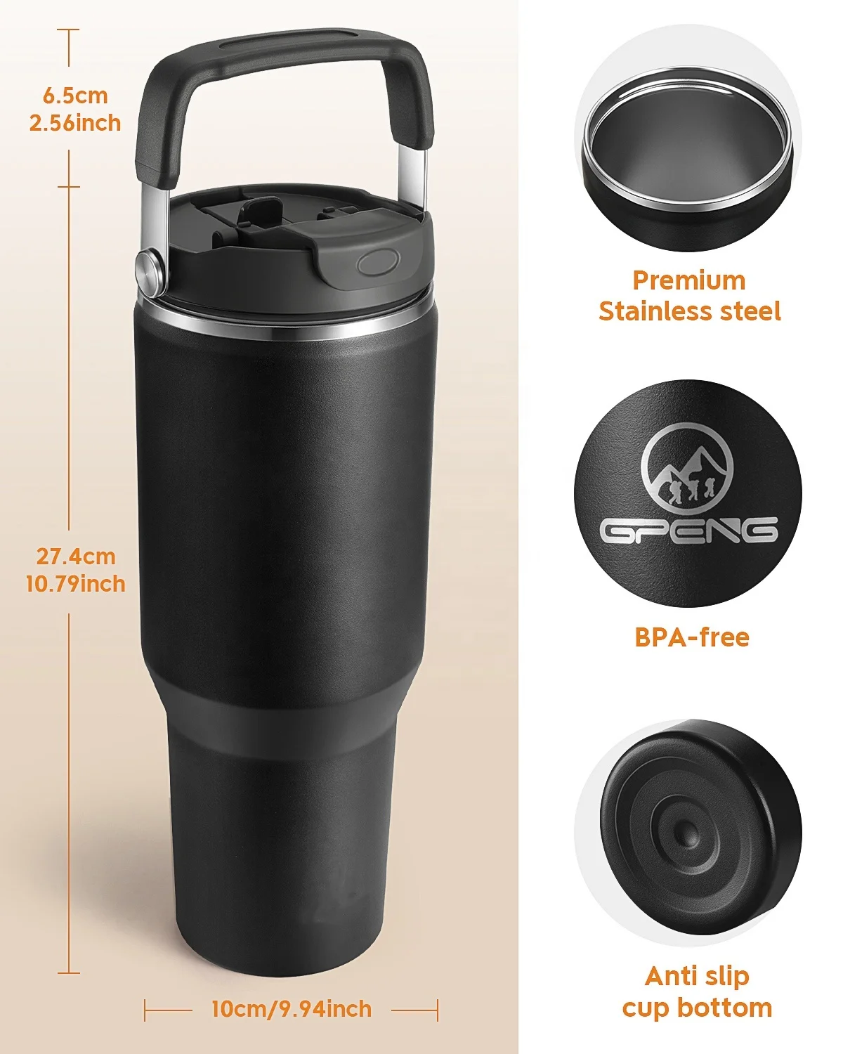 30oz Stainless Steel Insulated Tumbler Patent Leakproof Lid Thermos Coffee Cup for Travel Office Camping Gym Water Bottle