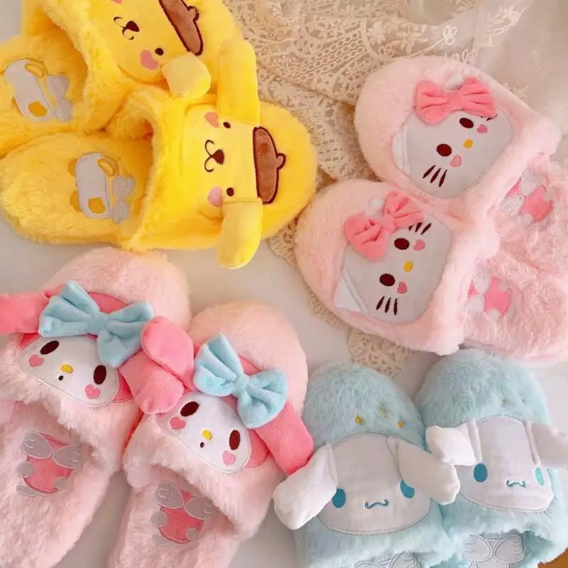 

Women Indoor Cute Slippers Warm Woman Slippers Finn Plush Shoes Home House Slippers Cinnamoroll Melody Pompom Cartoon Children, 4 colors