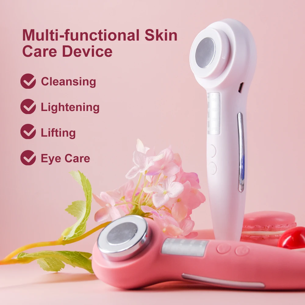 

home care skin hot and cold massage machine facial vibrating face massager, Pink, white